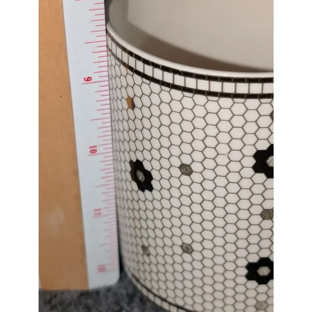 Anthropologie Bistro Tile Margot Coffee Mug Letter D Monogram White Black